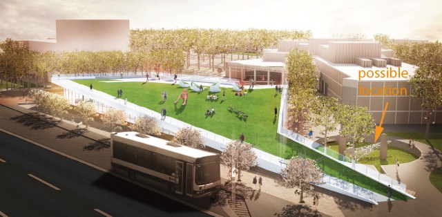 Concept designs for the new museum/visitor’s centre. A proposed area to locate the planetarium is over the circular feature on the RHS. To give you an idea of scale, the circular feature has a diameter of approximately 20m.