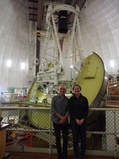 Astronomer Amanda Bauer showing Gary Starr the main telescope facility