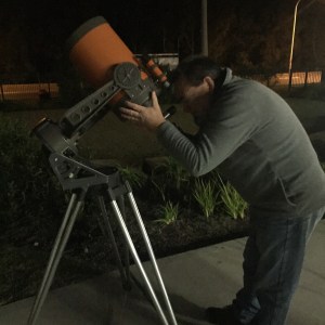 Wally with a telescope